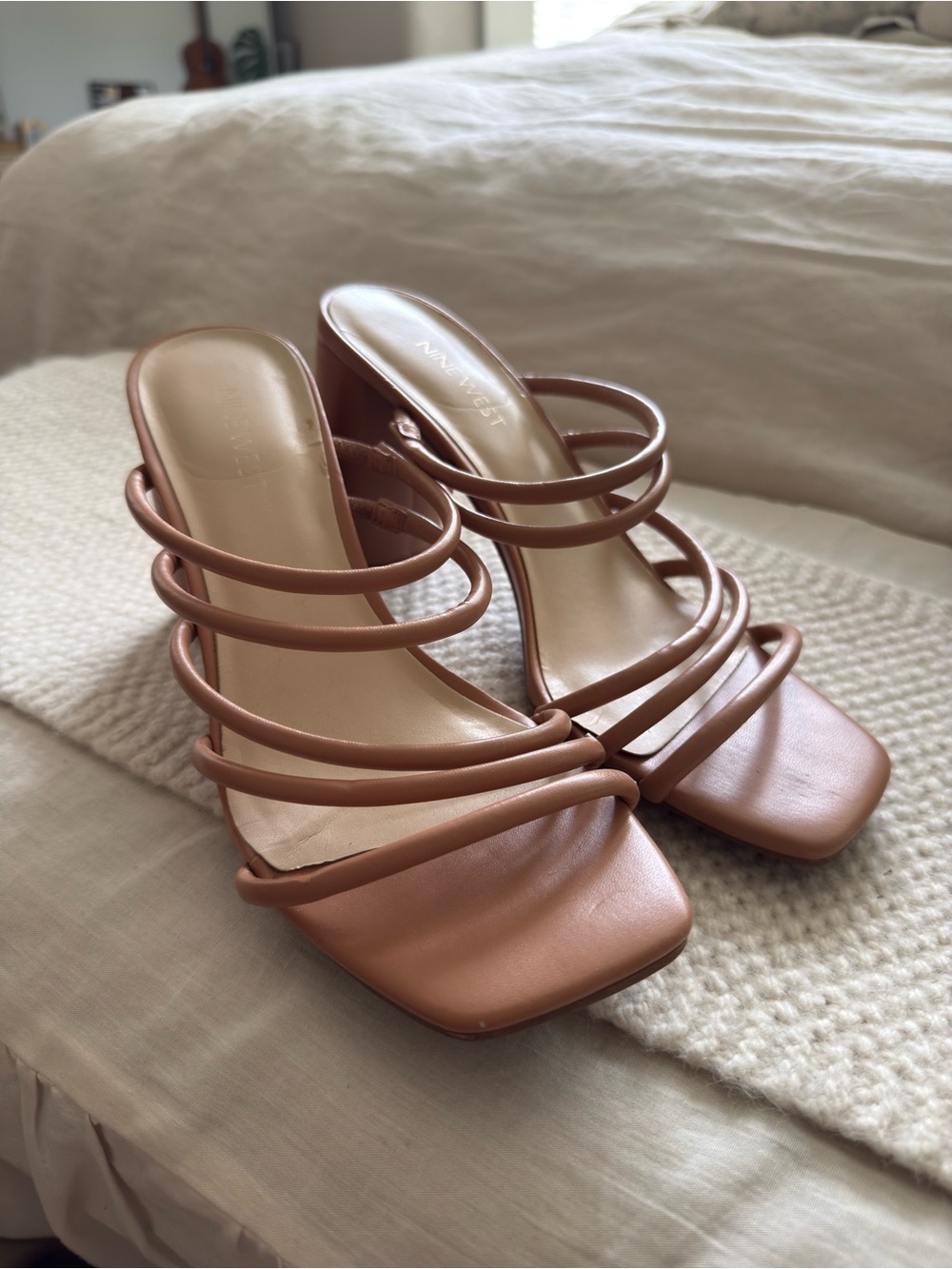 Nine West Strappy Square-Toe Mule in Tan